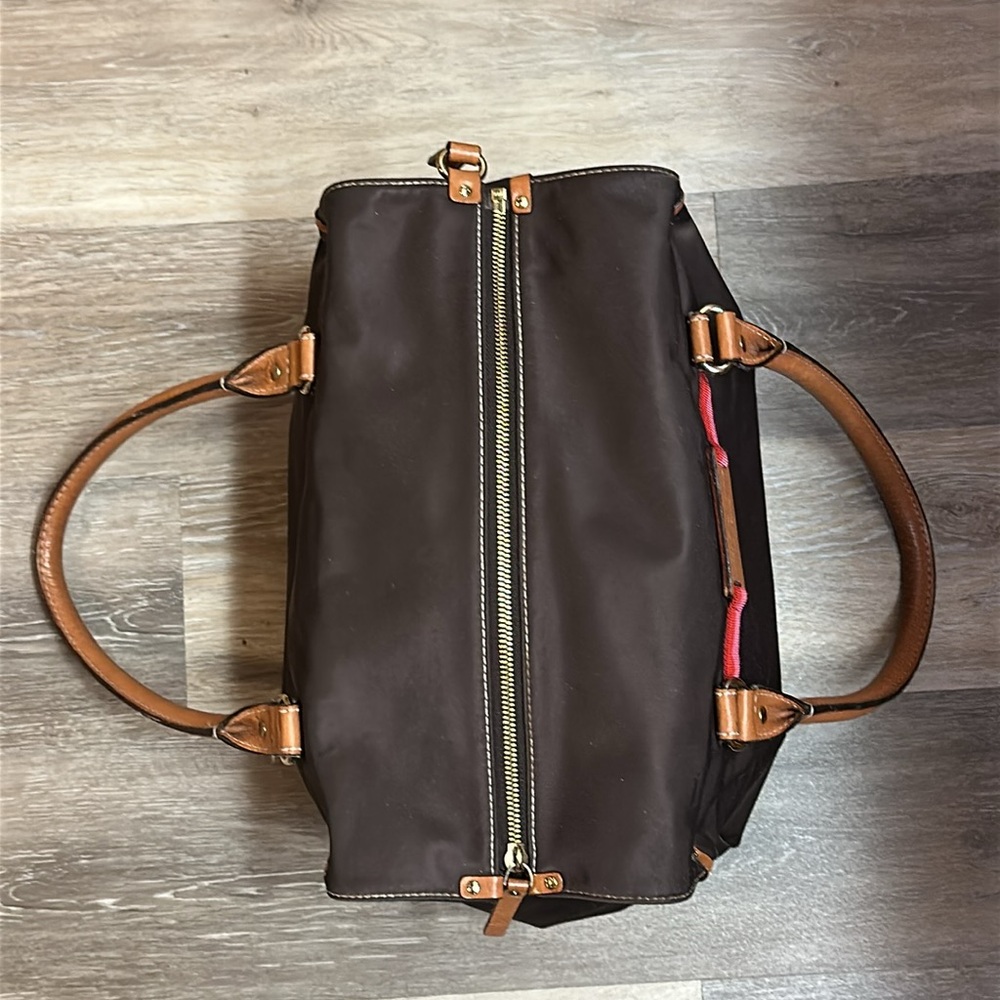 Kate Spade Vintage Brown Nylon & Tan Leather Trim & Handled Women's Satchel - Picture 7 of 16